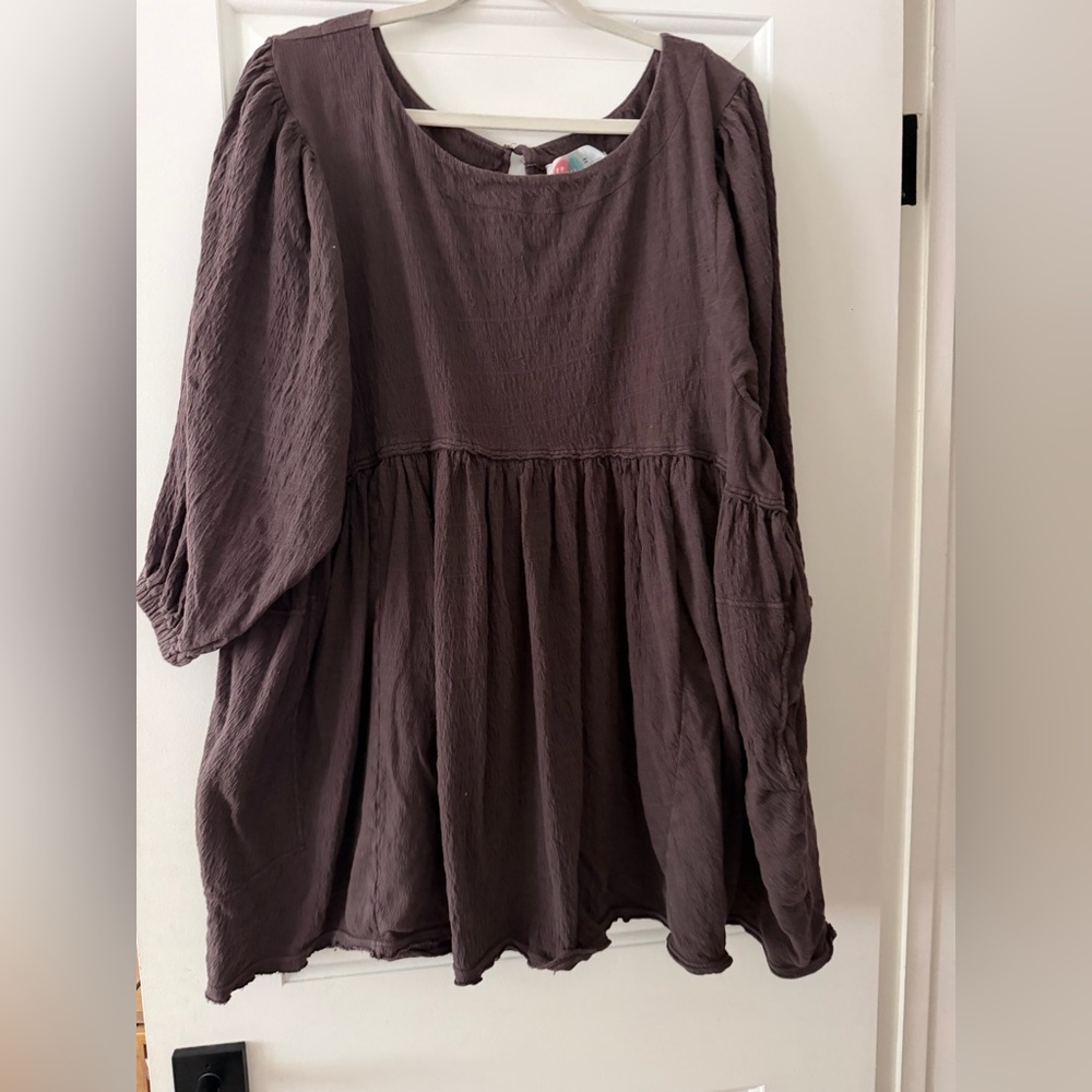 Free People Beach Get Obsessed Babydoll Relaxed Mini Dress Balloon Sleeves XL - Picture 2 of 5